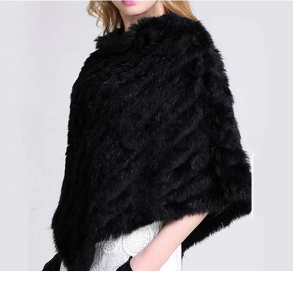 Black Fur Adrienne Landau Poncho Cape NWT - Picture 6 of 11